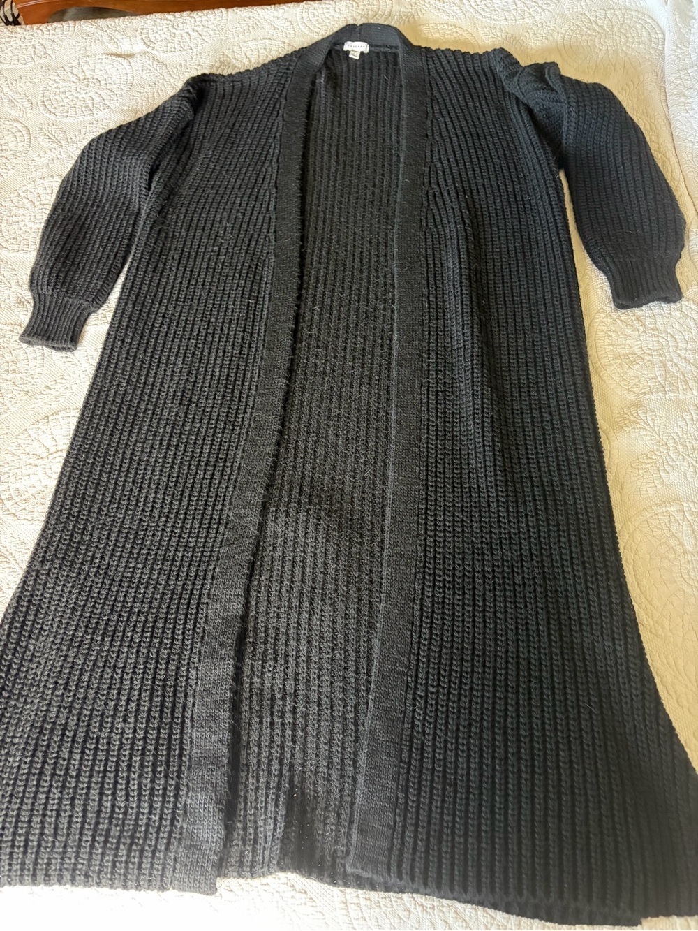 Topshop Long Open-Front Black Knit Cardigan Sweater